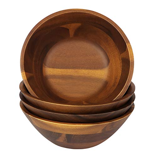 AIDEA Wooden Bowls, 7 Inch Acacia Wood Salad Bowl Set of 4 Wooden Serving Bowl for Salad, Soup, Noodle and More