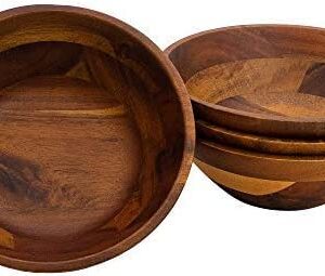 AIDEA Wooden Bowls, 7 Inch Acacia Wood Salad Bowl Set of 4 Wooden Serving Bowl for Salad, Soup, Noodle and More