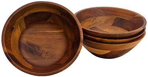 AIDEA Wooden Bowls, 7 Inch Acacia Wood Salad Bowl Set of 4 Wooden Serving Bowl for Salad, Soup, Noodle and More