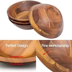 AIDEA Wooden Bowls, 7 Inch Acacia Wood Salad Bowl Set of 4 Wooden Serving Bowl for Salad, Soup, Noodle and More