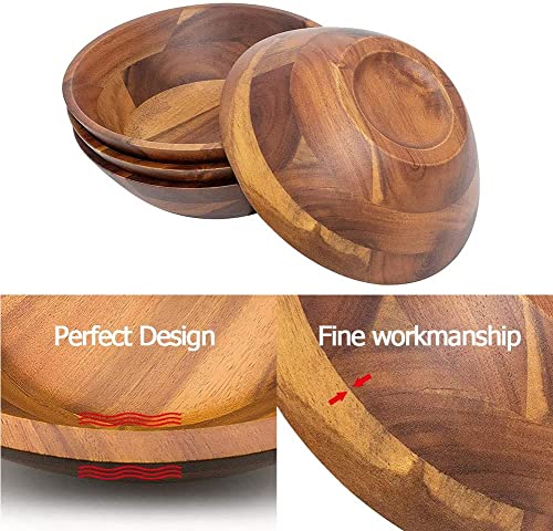 AIDEA Wooden Bowls, 7 Inch Acacia Wood Salad Bowl Set of 4 Wooden Serving Bowl for Salad, Soup, Noodle and More