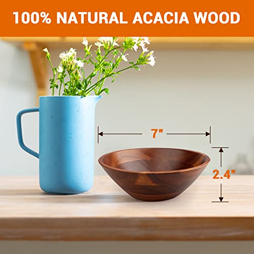 AIDEA Wooden Bowls, 7 Inch Acacia Wood Salad Bowl Set of 4 Wooden Serving Bowl for Salad, Soup, Noodle and More