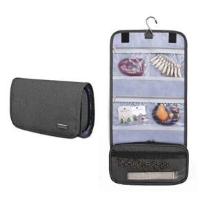 teamoy jewelry roll bag travel hanging jewelry organizers - perfect for business trips, gray (accessories not included)