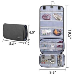 Teamoy Jewelry Roll Bag Travel Hanging Jewelry Organizers - Perfect for Business Trips, Gray (Accessories Not Included)