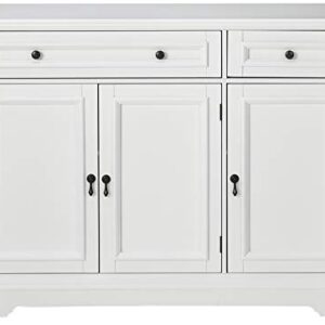 Kings Brand Furniture White Finish Wood Buffet Breakfront Cabinet Console Table With Storage, Drawers, Shelves