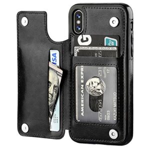 iphone xs iphone x wallet case with card holder,ot onetop premium pu leather kickstand card slots case,double magnetic clasp and durable shockproof cover(black)