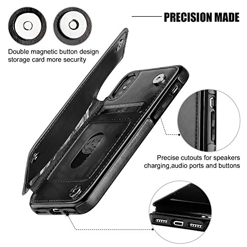 iPhone Xs iPhone X Wallet Case with Card Holder,OT ONETOP Premium PU Leather Kickstand Card Slots Case,Double Magnetic Clasp and Durable Shockproof Cover(Black)