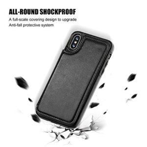 iPhone Xs iPhone X Wallet Case with Card Holder,OT ONETOP Premium PU Leather Kickstand Card Slots Case,Double Magnetic Clasp and Durable Shockproof Cover(Black)