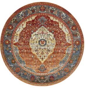 unique loom baracoa collection area rug - miramar (8' 4" round, rust red/ blue)