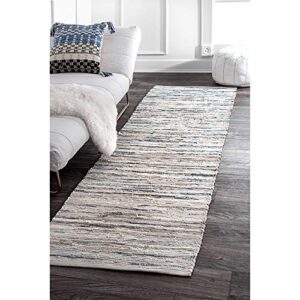 nuloom maile denim stripes runner rug, 2' 6" x 8', blue