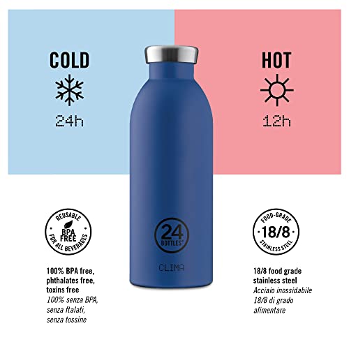 24Bottles Clima Bottles - Insulated Water Bottle 11oz/17oz/29oz, Water Bottles with 100% Leak Proof Lid (12 Hours Hot and 24 Hours Cold Beverages), Made of Stainless Steel, Italian Design