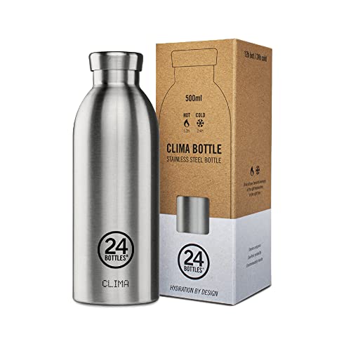 24Bottles Clima Bottles - Insulated Water Bottle 11oz/17oz/29oz, Water Bottles with 100% Leak Proof Lid (12 Hours Hot and 24 Hours Cold Beverages), Made of Stainless Steel, Italian Design