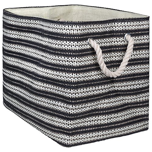 DII Woven Paper Storage Bin, Basketweave, Black & White, Medium