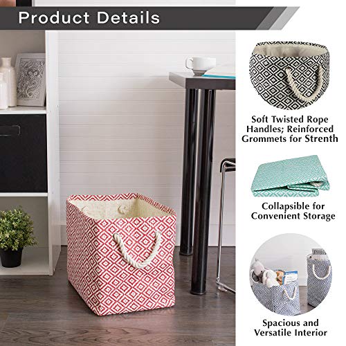 DII Woven Paper Storage Bin, Diamond Basketweave, Gray/White, Medium