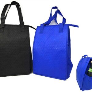 Thermo Tote Insulated Lunch Bag Wine Cooler Tote Bag Reusable Tall Water Bottle Carrier For Adults Men Women (Pack of 2 for Price of 1 - Royal & Black - ST3091)