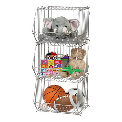 IRIS USA 17" Modular Wire Stacking Storage Basket, Great Storage for Linens, Groceries, Toys, Books, and More, Stackable, Easy Assemble, Multipurpose Home Organizer, Silver
