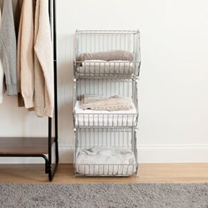 IRIS USA 17" Modular Wire Stacking Storage Basket, Great Storage for Linens, Groceries, Toys, Books, and More, Stackable, Easy Assemble, Multipurpose Home Organizer, Silver