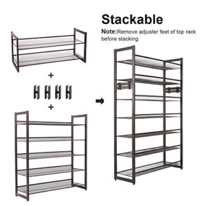 SONGMICS Shoe Rack, 5-Tier Stackable Shoe Storage Shelf, Metal Mesh, Flat or Angled Shoe Organizer Rack for 20 to 25 Pairs of Shoes, Short Boots, High Heels, Bronze