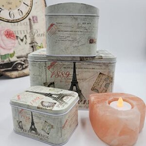 HADAAYA Paris Themed French Style Multipurpose Storage Nesting Tins with Lid - Set of 3, shabby chic