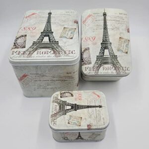 HADAAYA Paris Themed French Style Multipurpose Storage Nesting Tins with Lid - Set of 3, shabby chic