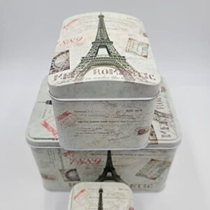 HADAAYA Paris Themed French Style Multipurpose Storage Nesting Tins with Lid - Set of 3, shabby chic