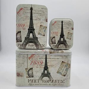 HADAAYA Paris Themed French Style Multipurpose Storage Nesting Tins with Lid - Set of 3, shabby chic