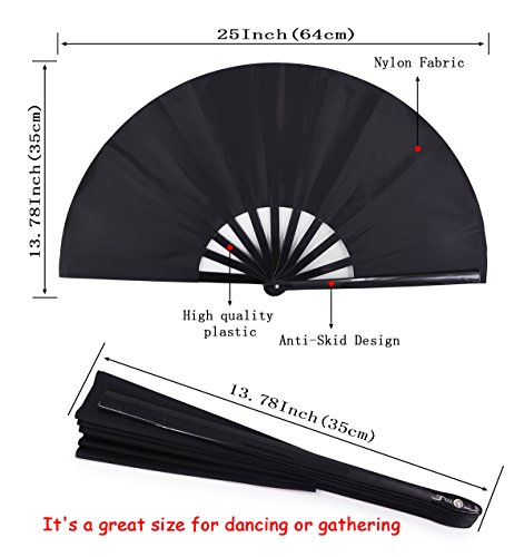 Amajiji Large Folding Fan, Chinease/Japanese Folding Nylon-Cloth Hand Fan, Women Hand Folding Fans Hand Fan Gift fan Craft fan Folding Fan Dance Fan