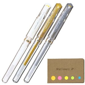 Uni-ball Signo Capped Gel Ink Pen, UM-153, Bold Point 1.0mm, White, Gold, Silver, 3 Colors, Sticky notes Value Set