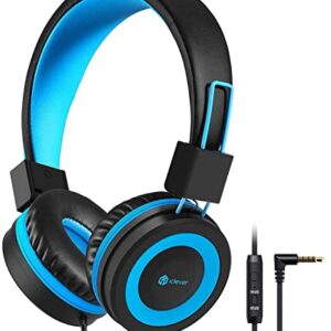 iClever HS14 Kids Headphones, Headphones for Kids with 94dB Volume Limited for Boys Girls, Adjustable Headband, Foldable, Child Headphones on Ear for Study Tablet Airplane School, Black, Blue