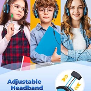 iClever HS14 Kids Headphones, Headphones for Kids with 94dB Volume Limited for Boys Girls, Adjustable Headband, Foldable, Child Headphones on Ear for Study Tablet Airplane School, Black, Blue