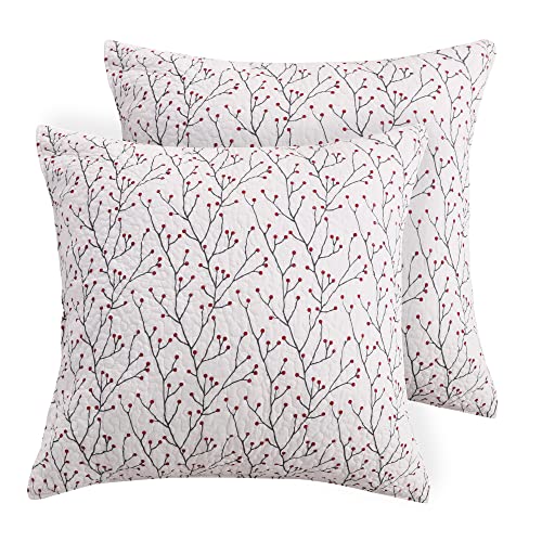 Levtex Home - Holly - Euro Sham (26x26in.) Set of Two - Branch Design - Red, Charcoal and White