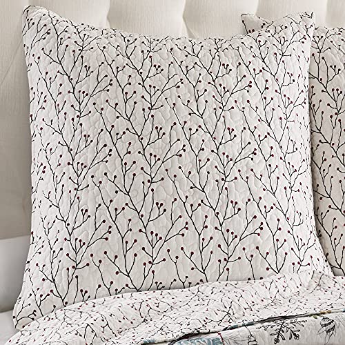 Levtex Home - Holly - Euro Sham (26x26in.) Set of Two - Branch Design - Red, Charcoal and White