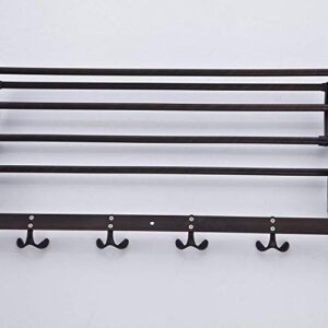 ELLO&ALLO Oil Rubbed Bronze Towel Racks for Bathroom Shelf with Foldable Towel Bar Holder and Hooks Wall Mounted Multifunctional Rack