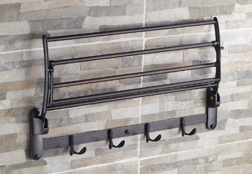 ELLO&ALLO Oil Rubbed Bronze Towel Racks for Bathroom Shelf with Foldable Towel Bar Holder and Hooks Wall Mounted Multifunctional Rack