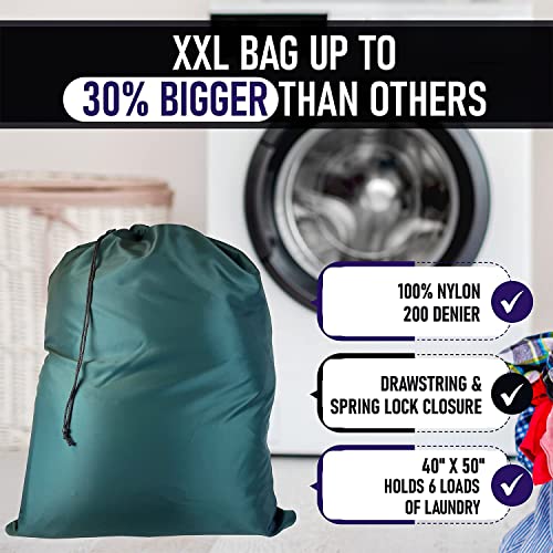 Super Extra Large Heavy Duty 100% Nylon Laundry Storage Bag, H U G E size: L 40" x H 50", Laundry Bag with Locking Closure Drawstring, Machine Washable, XXL Organizer Bag. Made in USA (GREEN)