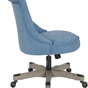 OSP Home Furnishings Hannah Tufted Office Chair with Adjustable Height and Grey Wood Base, Sky Fabric