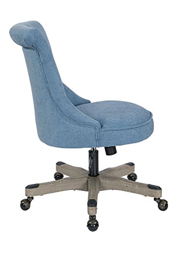 OSP Home Furnishings Hannah Tufted Office Chair with Adjustable Height and Grey Wood Base, Sky Fabric