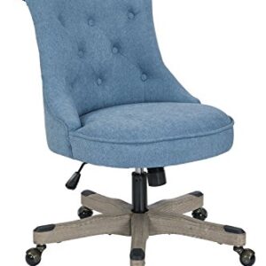 OSP Home Furnishings Hannah Tufted Office Chair with Adjustable Height and Grey Wood Base, Sky Fabric