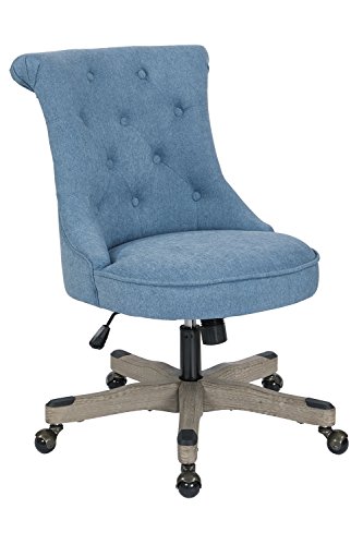 OSP Home Furnishings Hannah Tufted Office Chair with Adjustable Height and Grey Wood Base, Sky Fabric