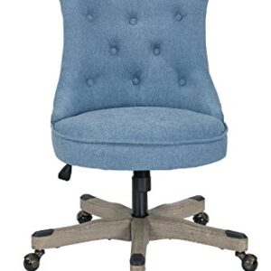 OSP Home Furnishings Hannah Tufted Office Chair with Adjustable Height and Grey Wood Base, Sky Fabric