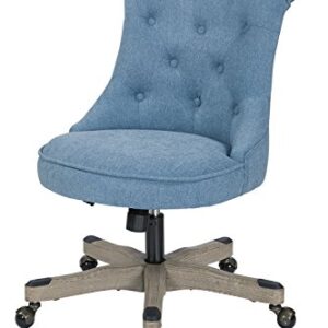 OSP Home Furnishings Hannah Tufted Office Chair with Adjustable Height and Grey Wood Base, Sky Fabric