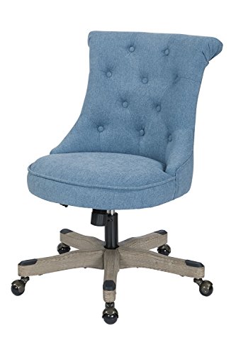 OSP Home Furnishings Hannah Tufted Office Chair with Adjustable Height and Grey Wood Base, Sky Fabric