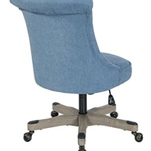 OSP Home Furnishings Hannah Tufted Office Chair with Adjustable Height and Grey Wood Base, Sky Fabric