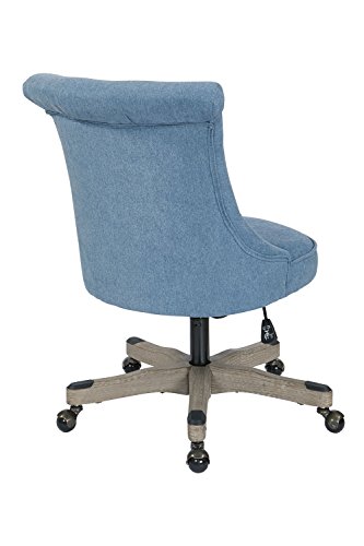 OSP Home Furnishings Hannah Tufted Office Chair with Adjustable Height and Grey Wood Base, Sky Fabric