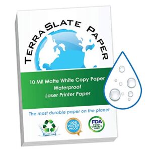 TerraSlate Copy Paper Waterproof Laser Printer, Rain Weatherproof, 10 MIL, 8.5x11-inch, 25 Sheets