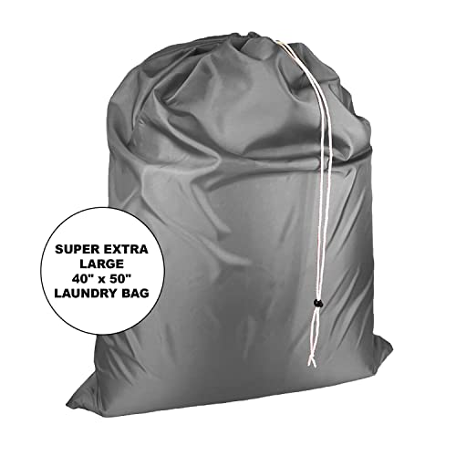 Super Extra Large Heavy Duty 100% Nylon Laundry Storage Bag, H U G E size: L 40" x H 50", Laundry Bag with Locking Closure Drawstring, Machine Washable, XXL Organizer Bag. Perfect for Car Travel and Moving. Made in USA (GREY)