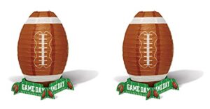 beistle 2 piece football paper lanterns table centerpiece decorations – sports theme game day party supplies, 11", green/white/brown