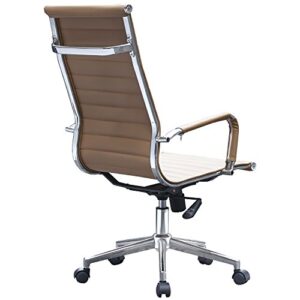 2xhome Modern Office Desk Chairs High Back Ribbed PU Leather Conference Task Armchairs with Swivel Tilt & Adjustable Height, Tan