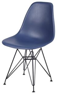 gia contemporary armless dining chair, qty of 1, blue seat with black metal legs