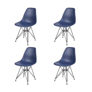 gia contemporary armless dining chair with black metal legs, set of 4, blue